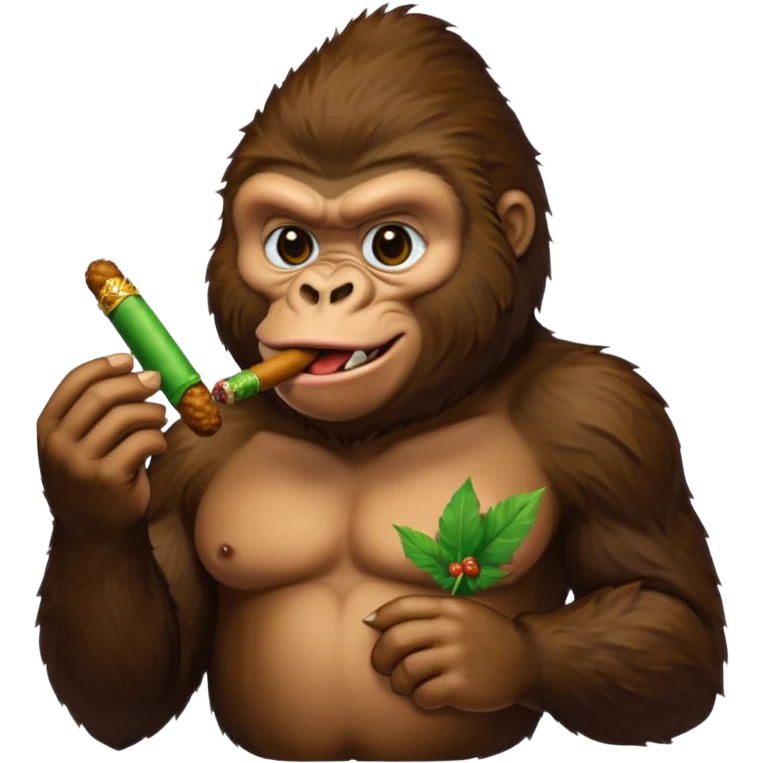 make a gorilla eating fried chicken in one hand and a cigar with green filling inside it in the other hand emoji