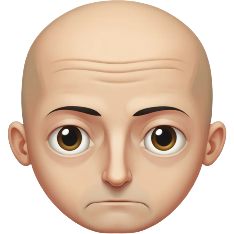 Steven Miller, bald, very grim expression, very narrow rectangular head, pronounced sagging eyelids lower on the outer sides, bottom lip sticking out emoji