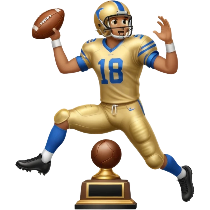 trophy of football player gold player giving stiff arm knee up emoji
