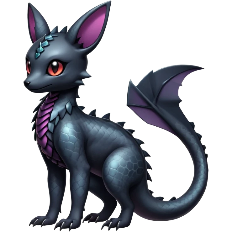 Shiny Dark Cute Majestic Sophisticated Modern Gothic Gloomy Futuristic Scaly Cyber-Salandit-Umbreon-Delcatty-Hybrid (Full body) emoji