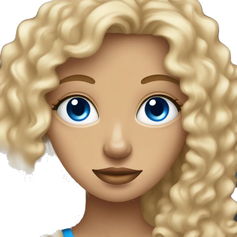 tan Blonde curly haired girl with blue eyes drinking coffee  emoji