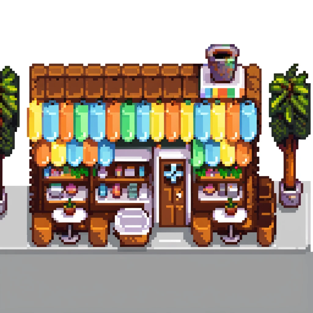 small city shops and cafe with outdoor seating emoji