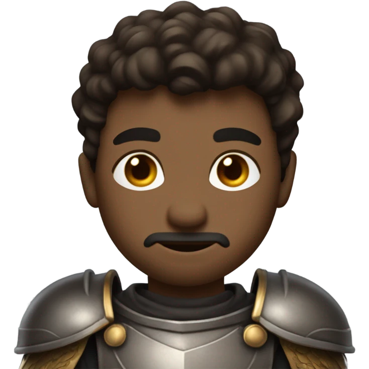 A knight with a scar on his cheek, a rough and coarse face dark brown short hair fair skin and a 6’5” figure muscular emoji