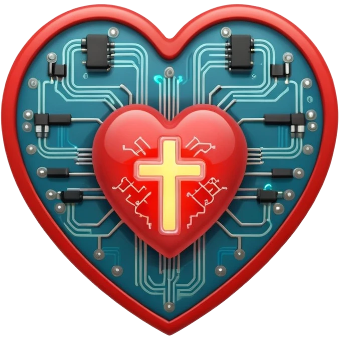 heart with circuit patterns and a cross, AI medical predictor emoji