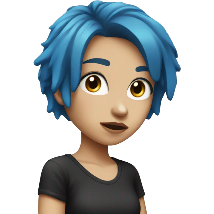 girl with blue hair and empty white eyes in a black T-shirt emoji