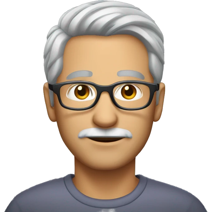 50 year old guy with grey hair, clear glasses and grey stubble emoji
