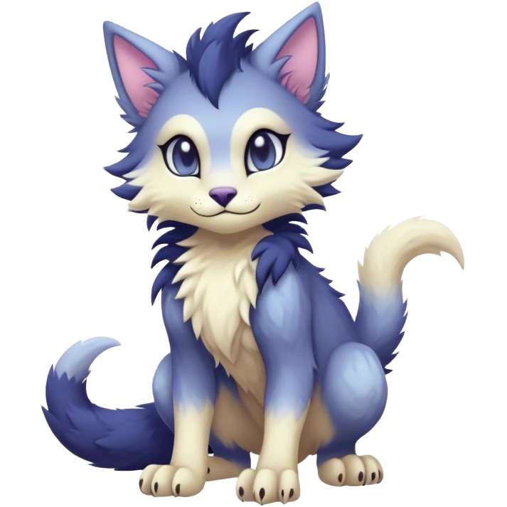 Kawaii dark edgy fantasy pastel ethereal feline-vernid-sergal-fursona animal creature with a tufted tail full body emoji