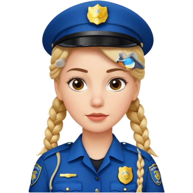 white woman, braided hair, wear police's uniform emoji