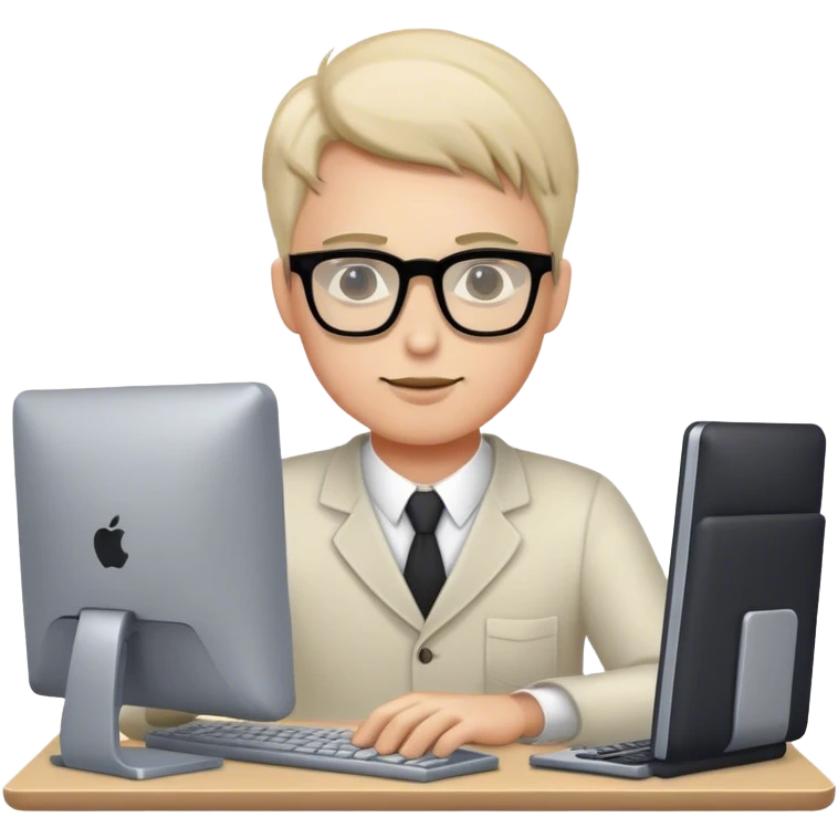 사각형 안경쓰고 컴퓨터하고있는 남자 emoji
