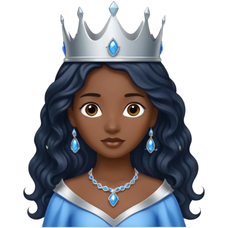 Por favor hazme el emoji de la princesa pero morena con el pelo negro y ondulado y largo, los ojos marrones y la corona plateada con jollas azules emoji
