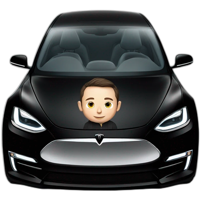small photo-realistic Elon Musk inside an all black Tesla Model 3, front view emoji