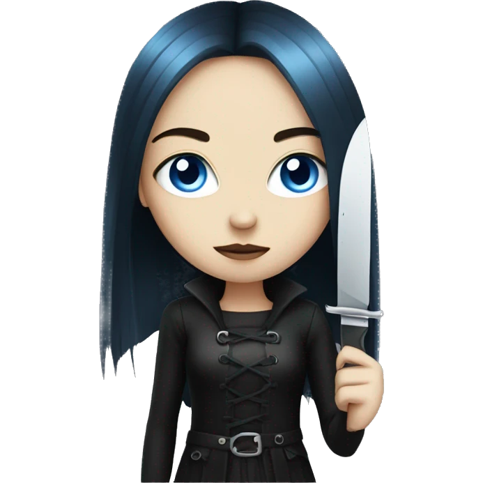 goth girl with blue eyes and knife emoji
