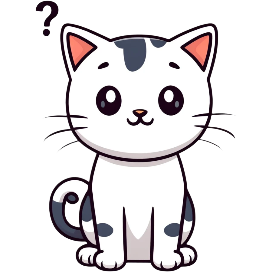contemplative cat looking up with question marks emoji