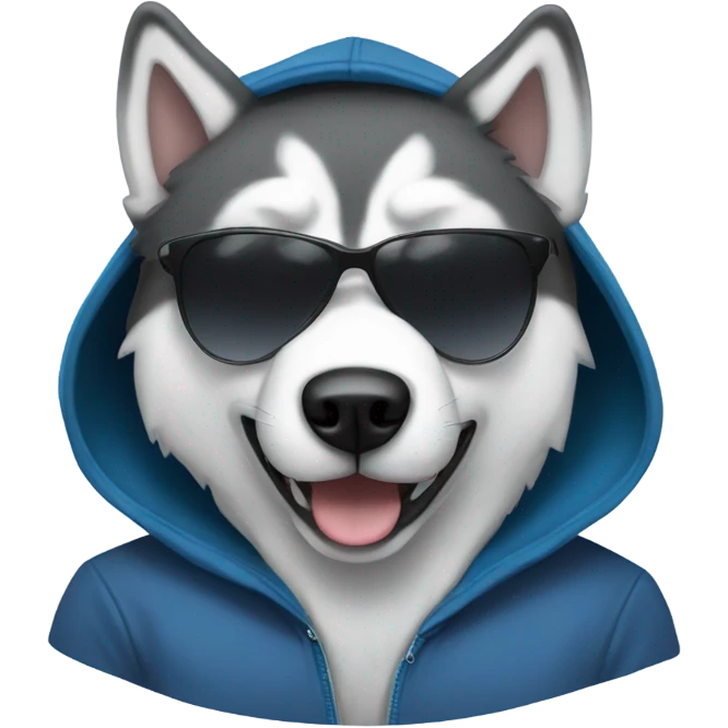 Husky wearing a hoodie and sunglasses emoji