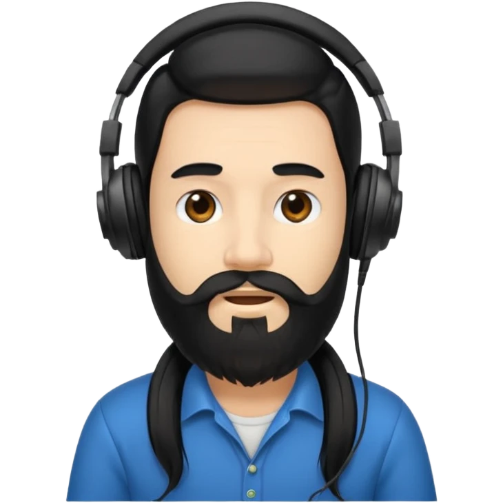 Boy with long black hair and a big beard wearing headphones emoji