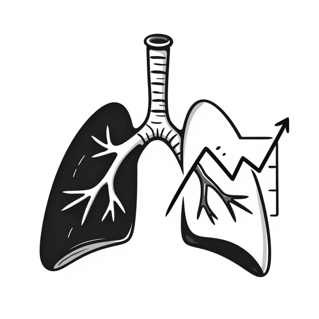 Hand-drawn lungs with oxygen measurement graph next to it, fitness capability visualization emoji