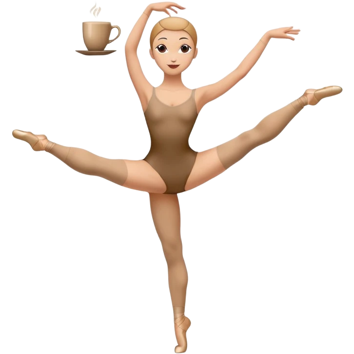 A dancer in a graceful pose with a coffee cup as a head emoji