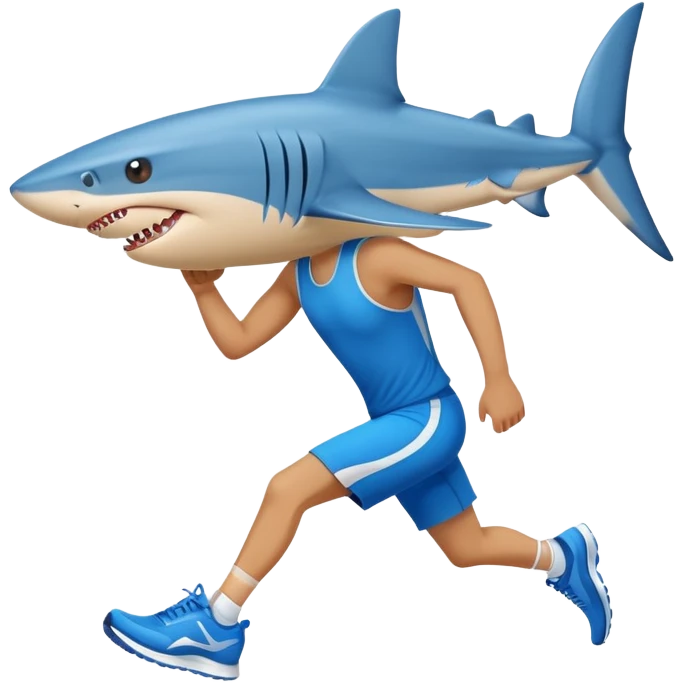 Blue shark with blue running shoes on the beach emoji