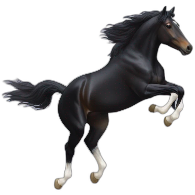 a BLACK HORSE JUMPING AN OBTACLE, THE HORSE HAS A WHITE BLAZE AND THREE WHITE SOCKS emoji