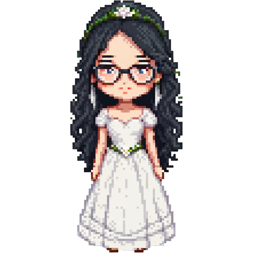 girl with black hair in glasses in a wedding dress emoji