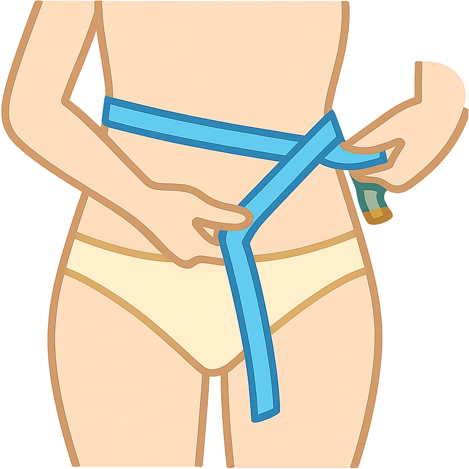 Create a simple and clear emoji-style image of a woman's waist and hips with a measuring tape wrapped around, similar to the reference image. The image should have no text or labels and a transparent background. Focus on clarity and simplicity in an emoji style. emoji