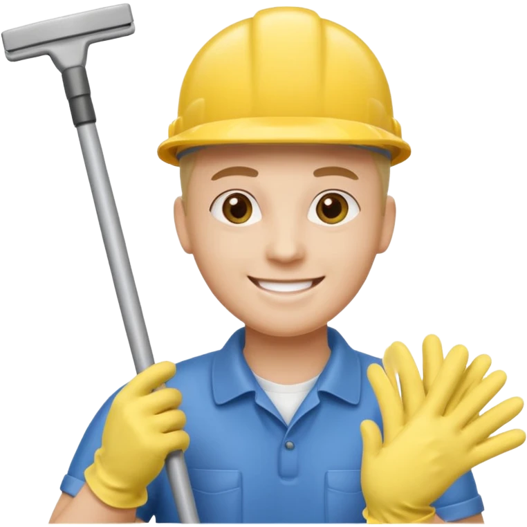 Custodian with yellow rubber gloves, mop emoji