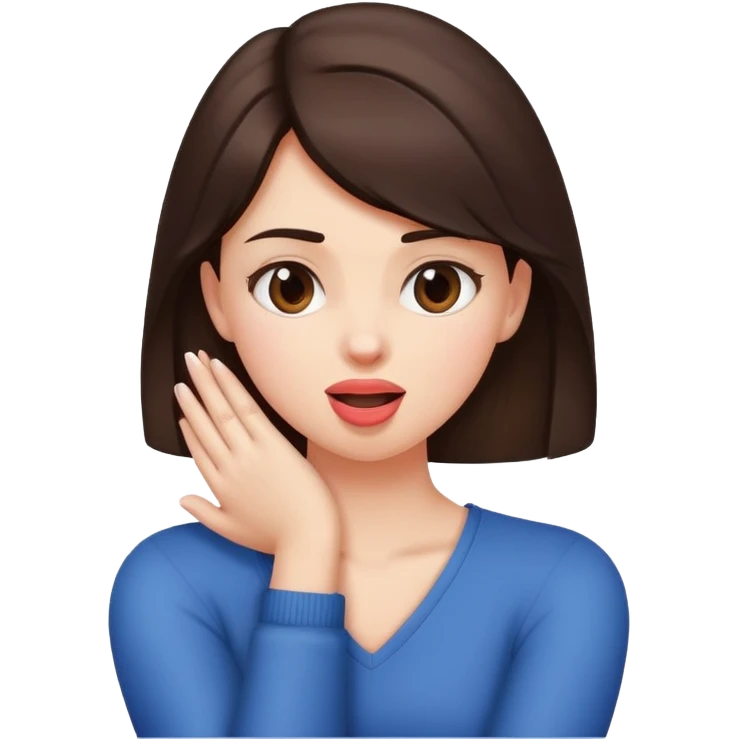 Brunette girl with her arms crossed and holding her neck with her tongue out emoji