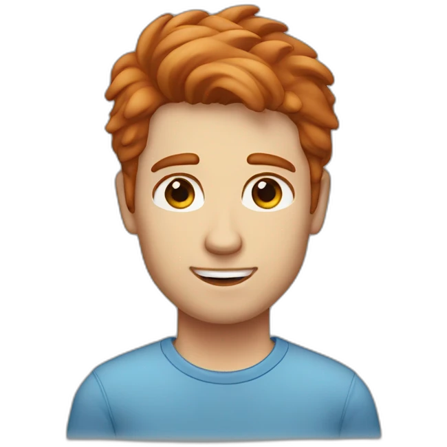 man with ginger auburn hair, stubble, one blue eye and one blue and brown eye emoji