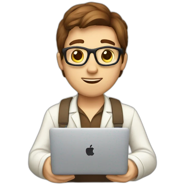 white programmer codes on macbook brown hair emoji