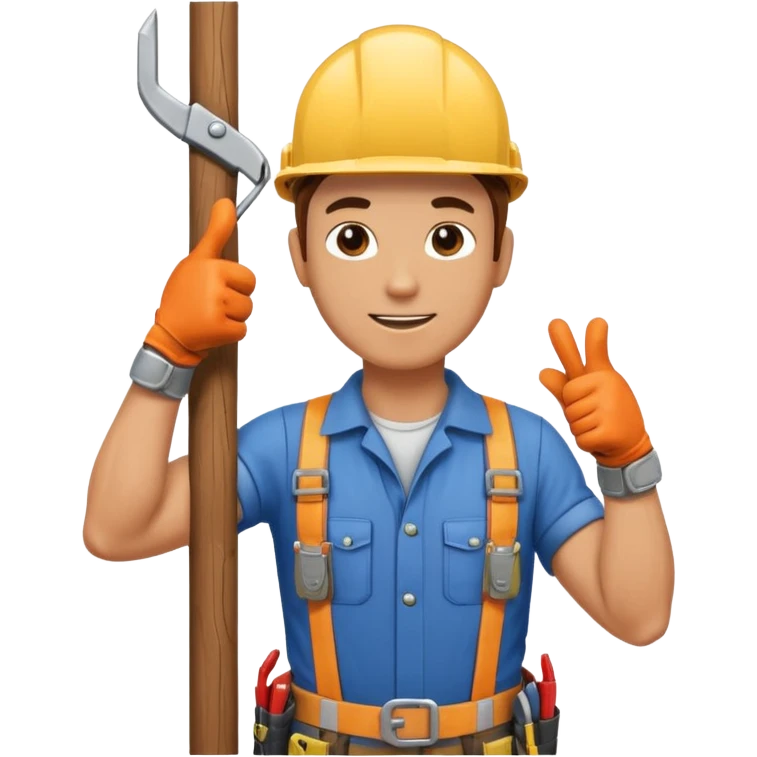 Un electricista subido en el poste de luz con todos sus implementos de seguridad haciendo like emoji