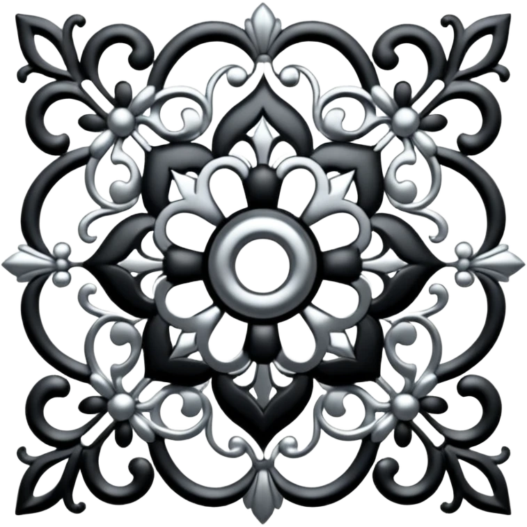 Black and silver filigree design, 3D, extremely detailed design emoji