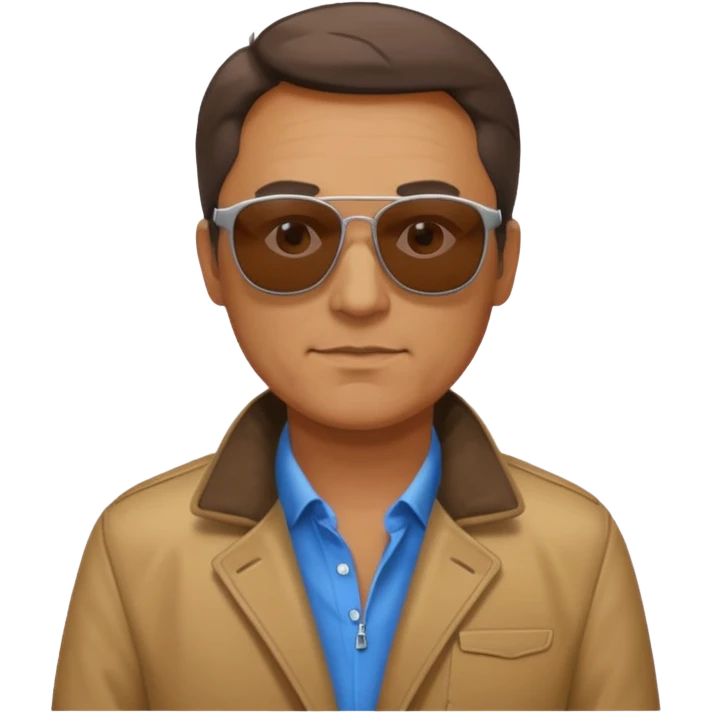 Middle-age man, brown jacket, sunglasses emoji
