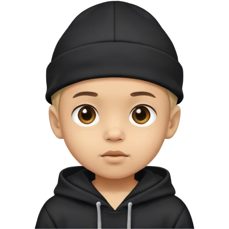 Light skin little boy with a black hat on his head and wearing a black hoodie emoji