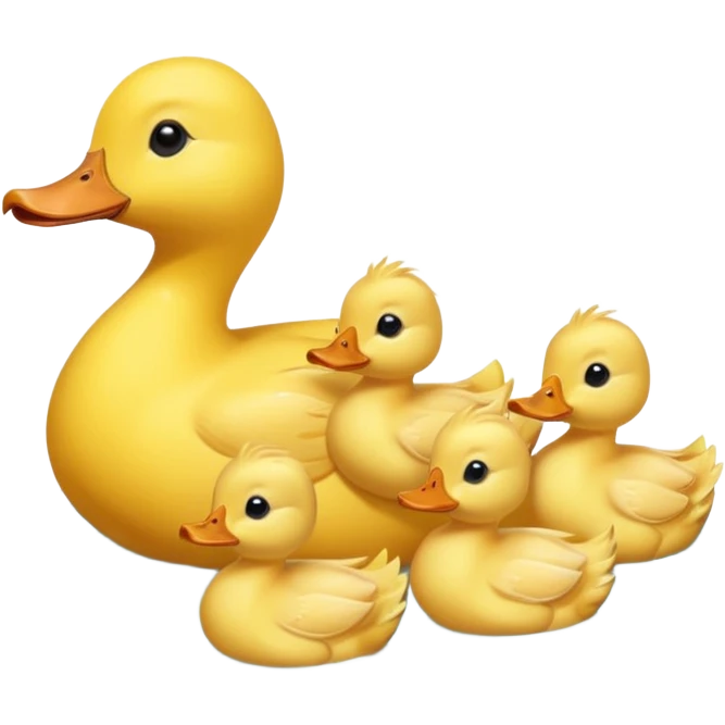 A mom duck with 3 ducklings in water  emoji
