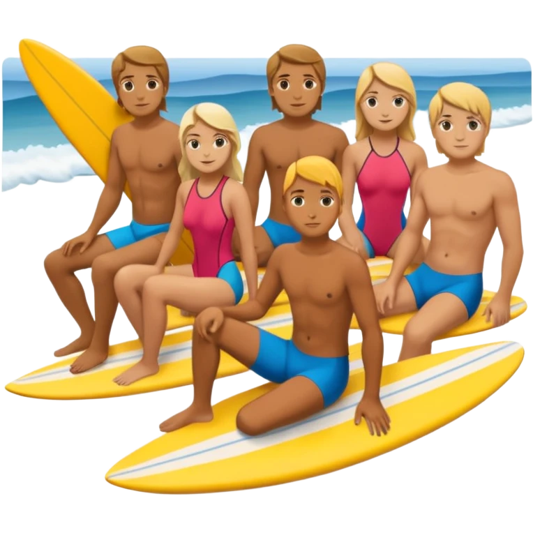 icon of a team of surfers sitting together, looking out at the sea.
 emoji