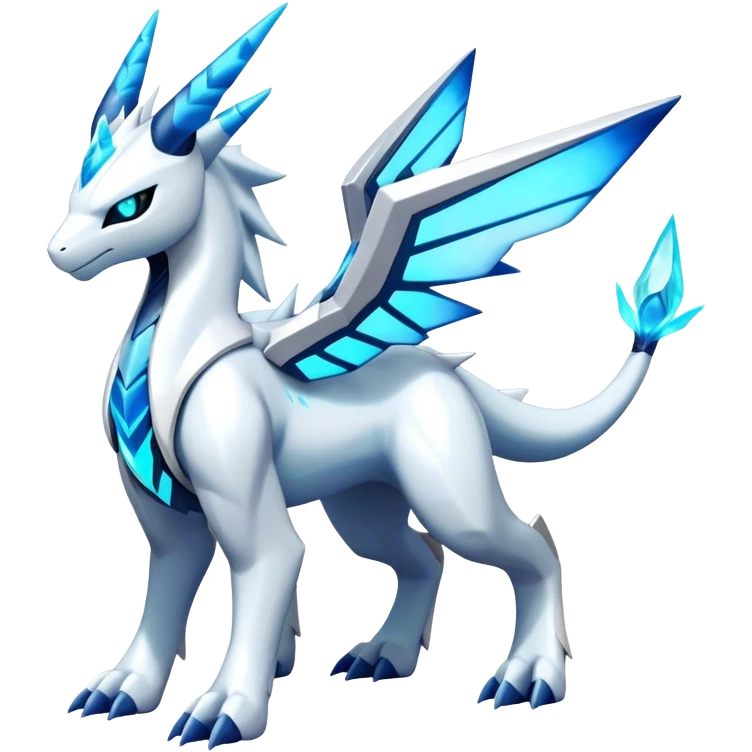 Futuristic Kyurem-reshiram-Glaceon-dialga-suicune-hybrid, full body emoji