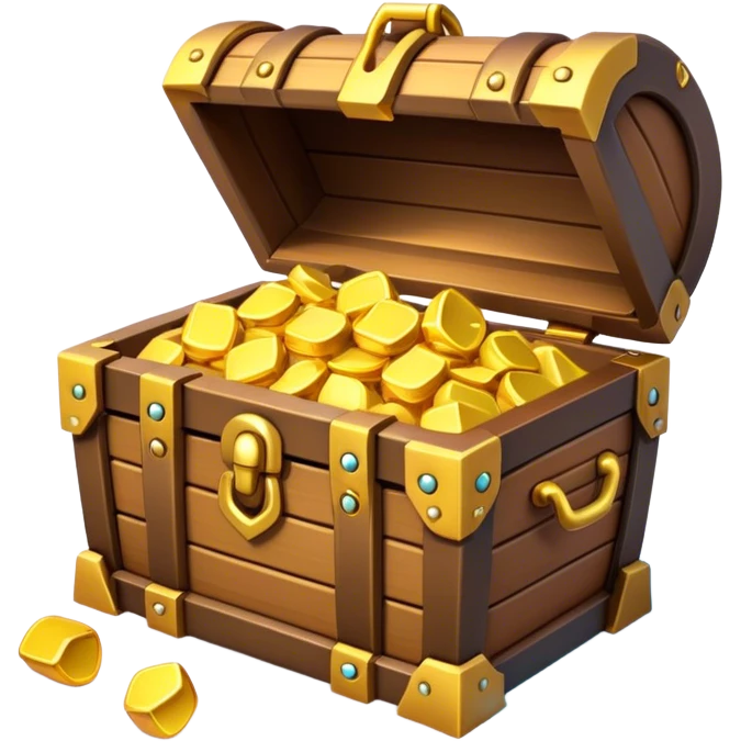 Clash of Clans aesthetic: Cinematic Playful Pixel 3D Treasure Chest Emoji, rendered in a 3D vector-style similar to standard emojis with minimal shading and bold, simplified shapes. A compact, distinct form with signature details, softly glowing with a pixelated adventure charm. Simplified yet unmistakably iconic, highly detailed and consistent, glowing with a soft radiance and high shine. Stylized with a touch of classic pixel-art charm and a soft glowing outline, capturing the essence of a beloved gaming relic with a friendly, playful manner! emoji