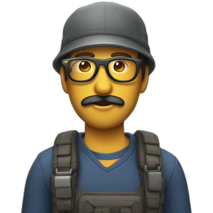 Calvo con gafas, barba y gorra fumando emoji