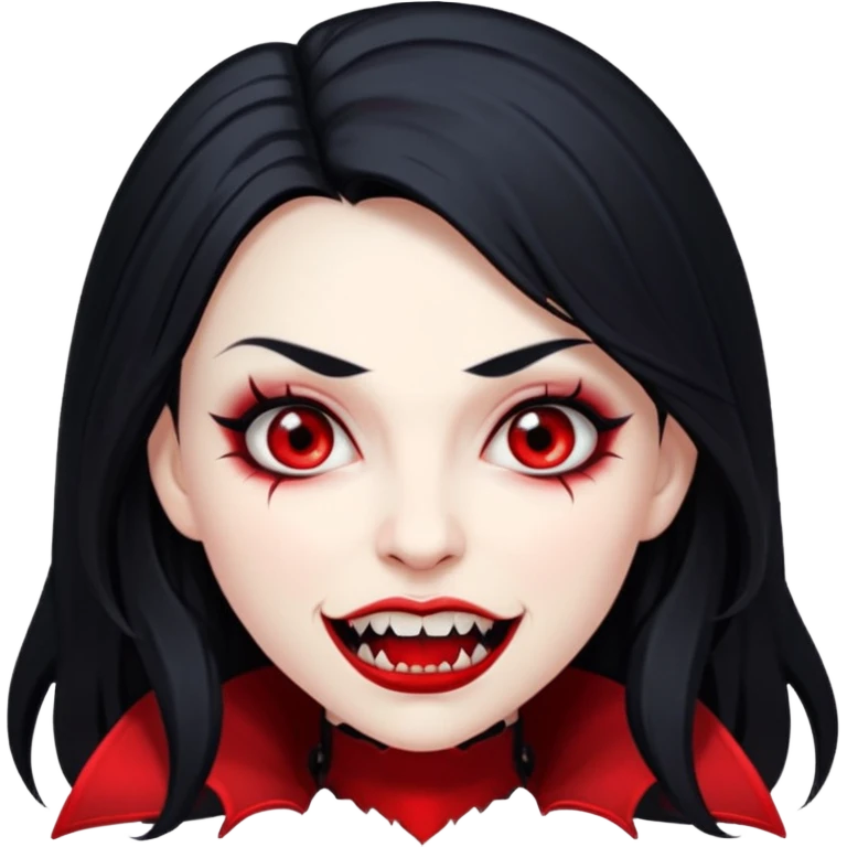 Beautiful vampire woman with long black  hair and red highlights showing fangs  emoji