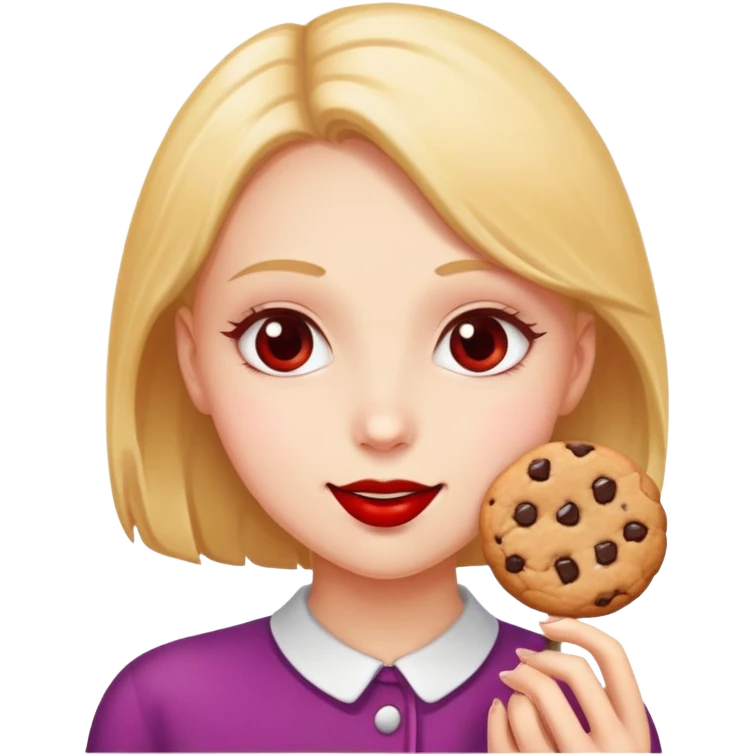 Girl eating cookie and has red scleras emoji