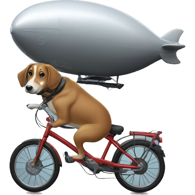 A dog doing a cartweel on a bike that is on a blimp in the storm at night emoji