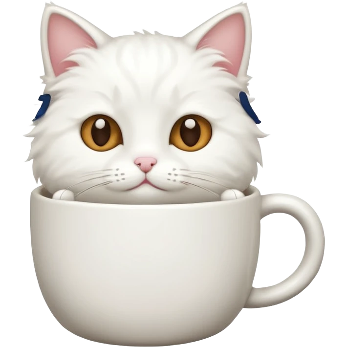 cute white cat relaxing in a coffe mug emoji