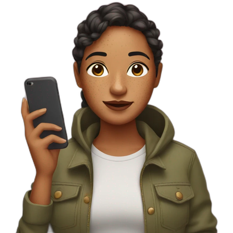 cool creator, freckles olive skin holding phone emoji