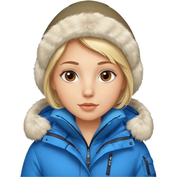 Luxury blonde model, brown eyes, polar explorer, blue clothes emoji
