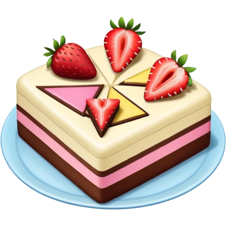 three vanilla strawberry and chocolate identical cake slice triangle emoji