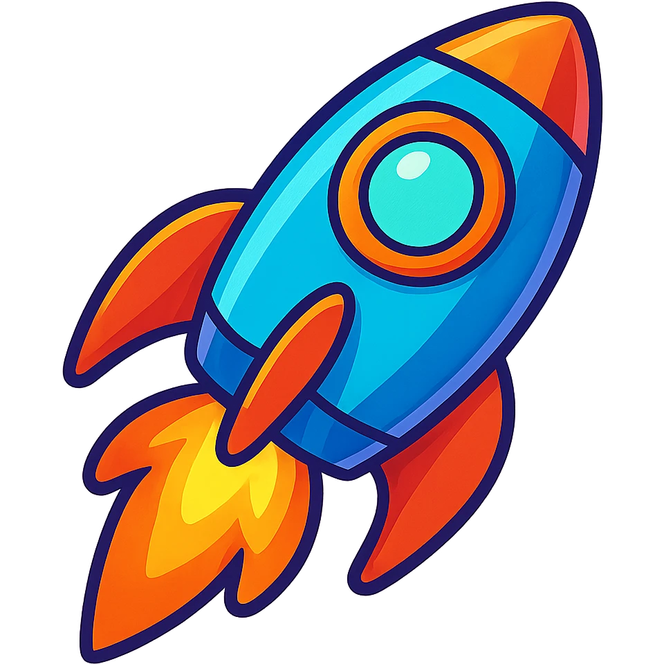 colorful rocket ship, general style, vibrant and playful emoji