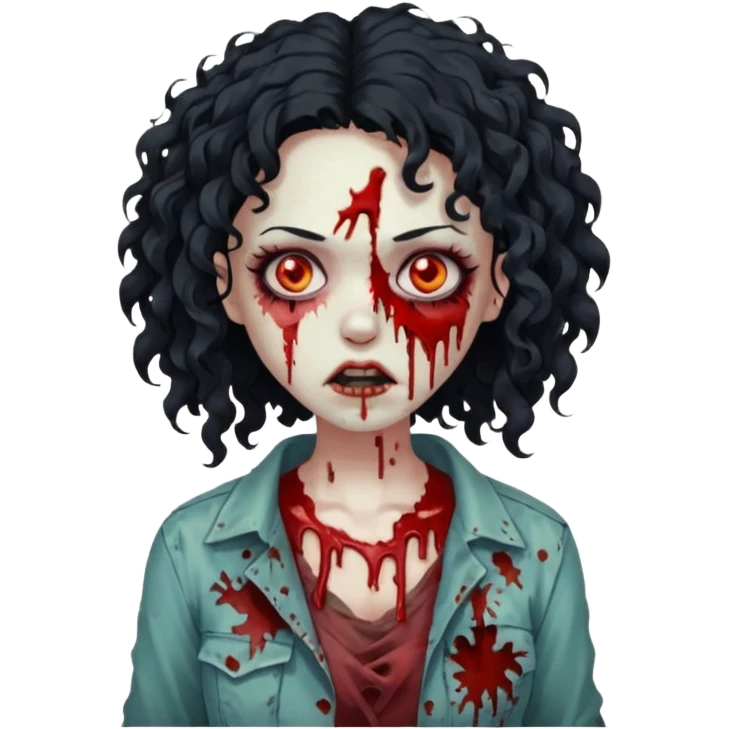 mulher com cabelo cacheado preto em corpo de zumbi emoji