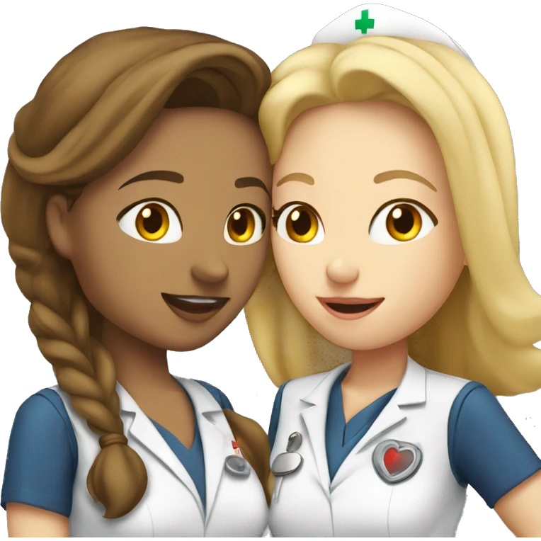 blonde nurse and brunette pilot couple kiss emoji