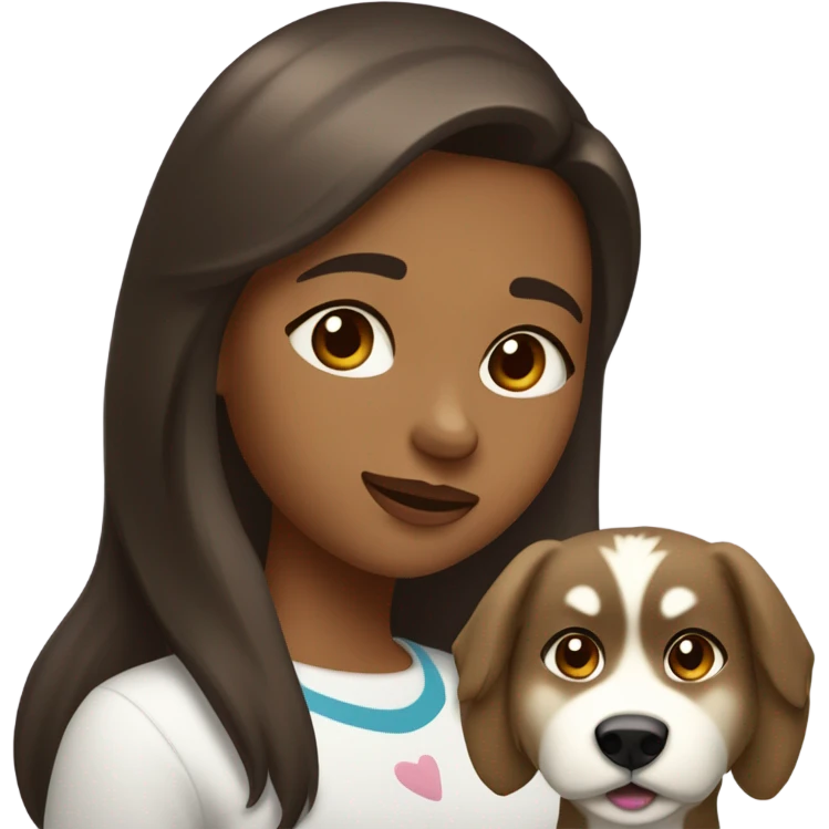 Une fille aux cheveux brun foncé fais un bisous sur la joue  a un Husky doré clair emoji