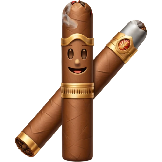 Emoji-style cigar icon, dark brown wrapper, subtle smoke, minimalistic, clean silhouette, metal details emoji